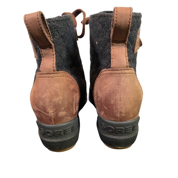 SOREL EVIE SPORT WOMEN SOREL Evie II Waterproof‎ Brown Leather Lace Up Wedge Ankle Boots Womens 7.5
